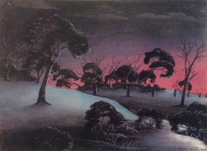 The creek by Simpson Kelly, pastel on paper, 18.5 x 24 cm, c.1948. Noel & Lily White Collection, Berndt Museum of Anthropology. [WU7563]