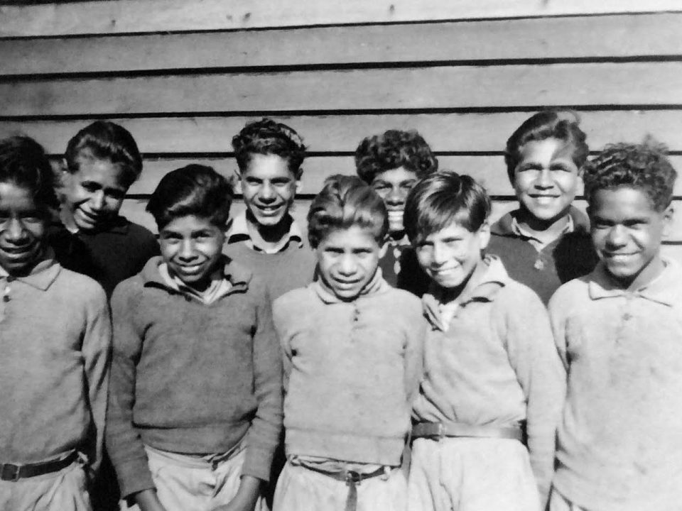 Some of the Carrolup young artists. Front row: Reynold Hart (Far Left), Parnell Dempster (Middle) and Revel Cooper (Far Right). Back row, 2nd Left: Barry Loo. Do you know who the other boys are?