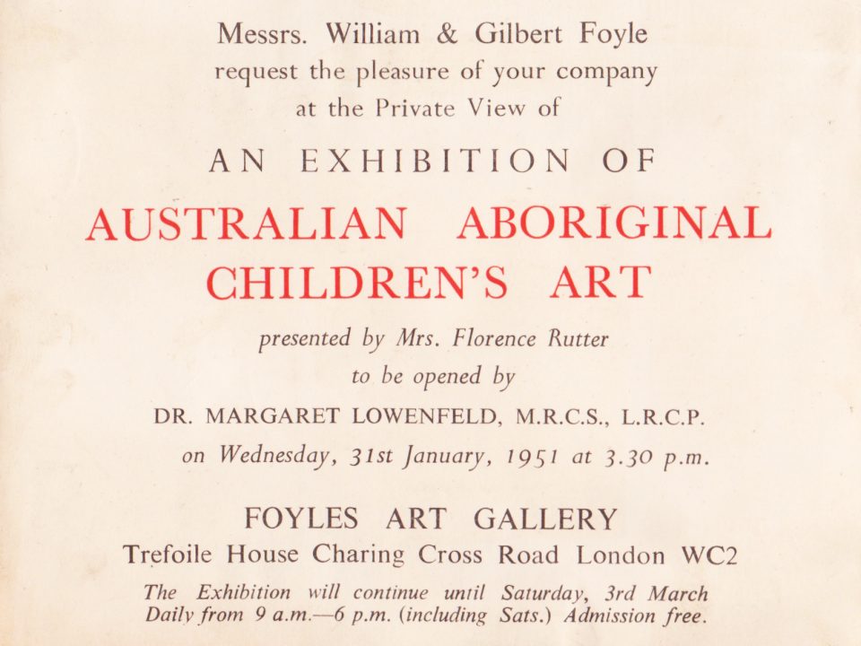 Invitation to an Exhibition of the Carrolup children's art held at Foyles Art Gallery in London, 31st January 1951. Noel & Lily White Collection.